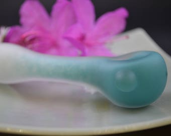 Glass PIpe, Glass Spoon Pipe, Aqua Pipe, White and Aqua Glass Pipe, Sandblasted Pipes, Matte Finish Pipes, Frosted Glass Pipes