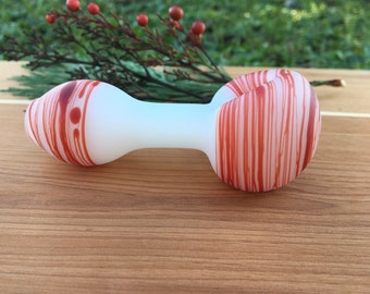 Glass Pipe, White and Red Spoon Pipe, Pipes, White Pipes, Pipe, Pipes, Glass Blown Pipes, American Made Pipes, Handmade Pipes