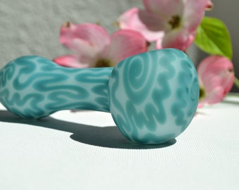 Glass Pipe, Aqua and White Glass Spoon Pipe, White Pipe, Aqua and White Glass Pipe, Smoking Glass Pipes, Glass Blown Pipes