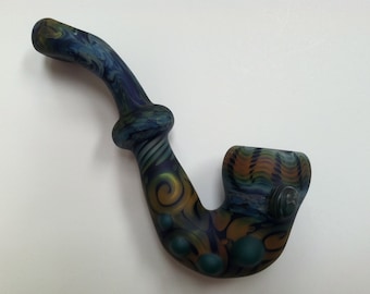 Glass Pipe, Sand Etched Sherlock Pipe, Pipes, Pipe, Glass Sherlock Pipes, Blue Sherlock Pipes, Glass Blown Pipes, Glass Smoking Pipes