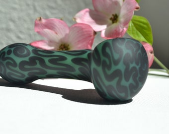Glass Pipe, Spoon Pipe, Green and Black Spoon Pipe, Pipes, Glass Blown Pipes, Glass Smoking Pipes, Unique Glass Pipe