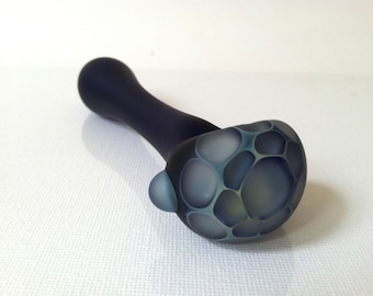 Glass Pipe, Spoon Pipe, Pipe, Glass Blown Pipes, Glass Pipes, Sand Etched Blue Honeycomb Spoon Pipe, Borosilicate
