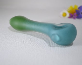 Glass Pipe, Glass Spoon Pipe, Blue and Green Pipe, Sandblasted Pipes,  Aqua and Green Glass Pipe