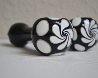 Glass Pipe, Glass Smoking Pipes, Glass Blown Pipes, Black and White Glass Spoon Pipe, White Pipe, Black and White Glass Pipe