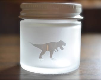 Jar, Glass Jar, Mini Glass Jar, Small Frosted Jar, Sand Etched Jar, T Rex Jar, Stash Jar, Dinosaur, Dinosaur Mini Jar, Matte Finish Jar