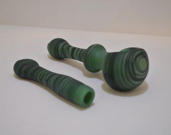 Glass Pipe Set, Spoon Pipe, Green and Black Spoon Pipe, Pipes, Glass Blown Pipes, Glass Smoking Pipes, Unique Glass Pipe