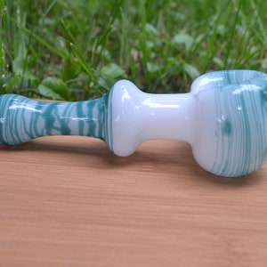 Glass Pipe, Spoon Pipe, Aqua Spoon, White Pipes, White and Aqua Spoon Pipe, Spoon Pipe, Unique Spoon Pipe