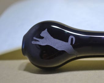 Small Pipes, Glass Pipe Black, Sand Etch Bat Pipe, Cat, Kitty, Kitty Cat Pipe, Black Glass Pipe, Kitty Cat Pipe, Cat Pipe, Meow