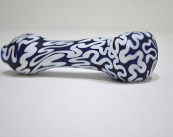 Glass Pipe, Blue and White Glass Spoon Pipe, White Pipe, Blue and White Glass Pipe, Smoking Glass Pipes, Glass Blown Pipes
