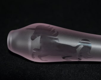 Pipa de vidrio, Pipa de unicornio, Pipa de unicornio rosa, Pipa grabada en arena rosa, Pipa de cuchara, Pipa de vidrio de unicornio, Pipa de acabado mate