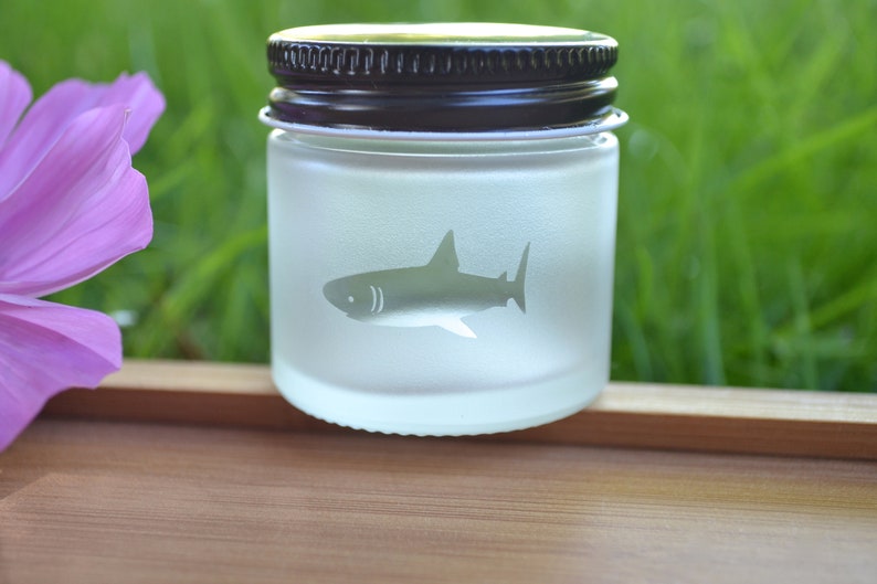 Jar, Glass Jar, Mini Glass Jar, Small Jar, Sand Etched Jar, Shark Jar, Stash Jar, Shark, Shark Mini Jar, Matte Finish Jar image 1