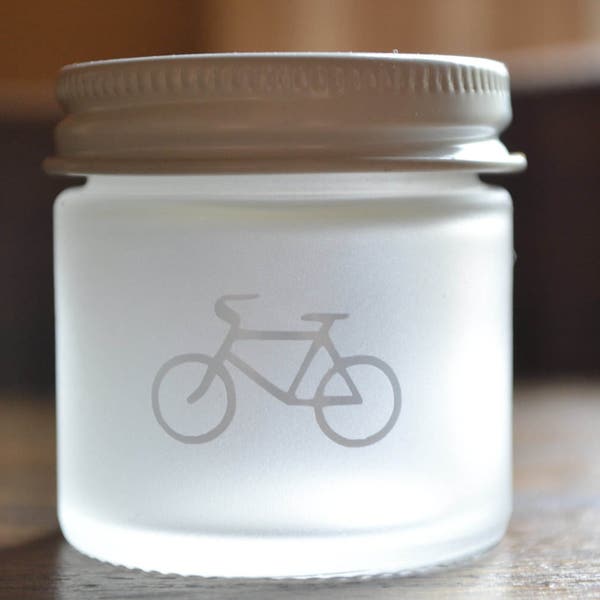 Jar, Glass Jar, Mini Glass Jar, Small Frosted Jar, Sand Etched Jar, Stash Jar, Bike, Bicycle, Bicycle Mini Jar, Matte Finish Jar