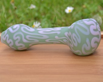 Glass Pipe, Pink and Green Glass Spoon Pipe, Green Pipe, Pink and Green Glass Pipe, Smoking Glass Pipes, Glass Blown Pipes