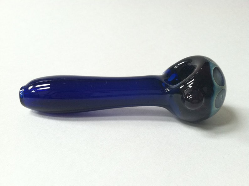 Glass Pipe, Glass Smoking Pipe, Cobalt Blue and Honeycomb Pattern Spoon Pipe, American made, Smoking Accessories, Pipes image 2