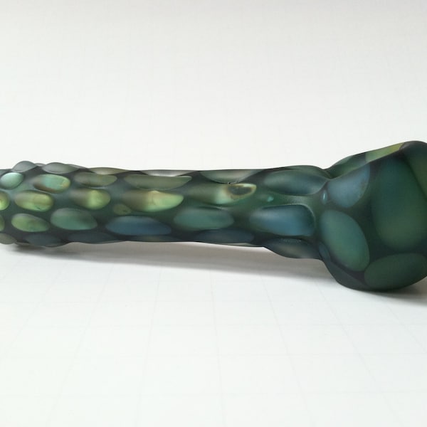 Glass Pipe, Spoon Pipe, Sandblasted Green Spoon Pipe, Smoking Glass Pipes, Green Smoking Pipes, Glass Blown Pipes