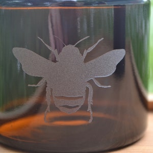 Small Glass Jar, Amber Glass Jar, Spice Jar, Storage Jar, Frosted Jar, Sand Etched Jar, Stash Jar, Brown Jar, Little Glass Jar, Bee Jar