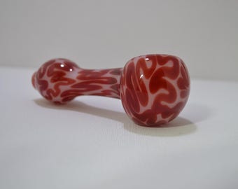 Glass Pipe, Red and White Glass Spoon Pipe, White Pipe, Pink and White Glass Pipe, Smoking Glass Pipes, Glass Blown Pipes