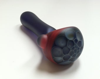 Glass Pipe, Pipes, Sandblasted Blue Honeycomb with Red Spoon Pipes, Glass Blown Pipes, Smoking Glass Pipes