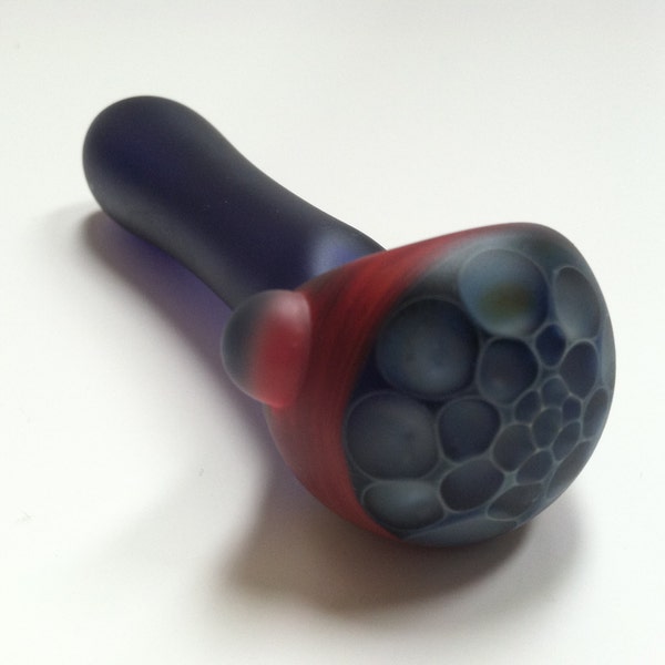 Glass Pipe, Sand Etched Blue Honeycomb with Red Spoon Pipe, Pipe made of Borosilicate, Boro, Glass Blown Pipes, Pipes, Pipe, Handmade Pipes