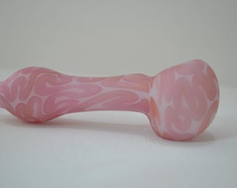 Glass Pipe, Pink and White Glass Spoon Pipe, White Pipe, Pink and White Glass Pipe, Smoking Glass Pipes, Glass Blown Pipes