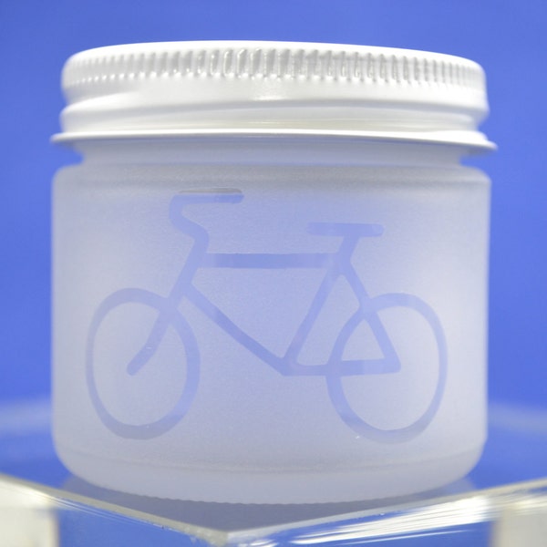 Glass Jar, Small Glass Jar, Frosted Jar, Sand Etched Stash Jar, Etched Bike Jar, Bicycle Jar, Stash Jar, Etched Jar, Matte Finish Jar