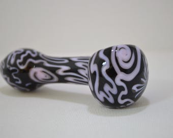 Glass Pipe, Pink and Black Glass Spoon Pipe, Pink Pipe, Pink and Black Glass Pipe, Smoking Glass Pipes, Glass Blown Pipes