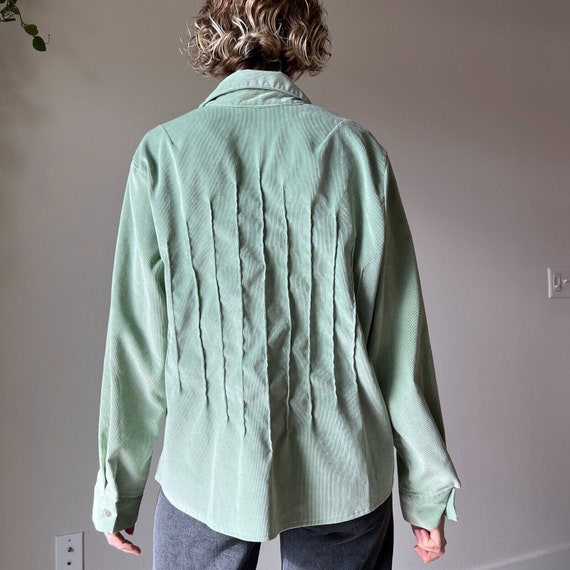 Vintage 90s Mint Sage Green Corduroy V Neck Butto… - image 7