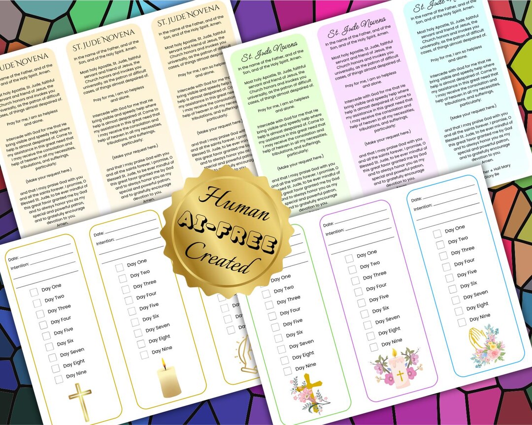 St. Jude Novena Prayer Tracker Printable (gold, Pastel, Grayscale PDF