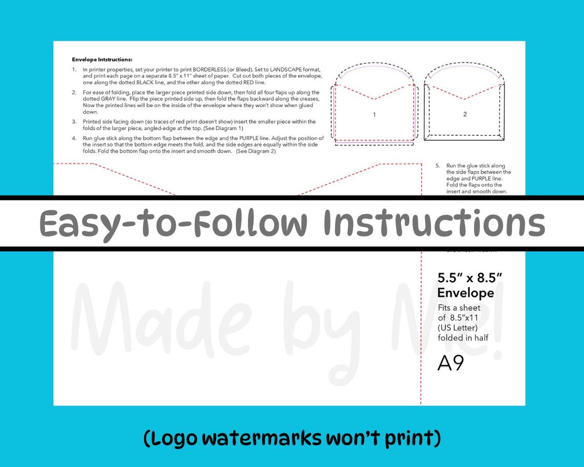 A9 Envelope Template 5.5" X 8.5" Card (PDF Printable) Etsy