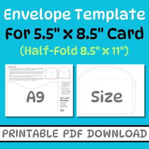Envelopsjabloon voor kaart van 5,5 x 8,5 inch: halfgevouwen 8,5 x 11 inch, afdrukbaar pdf-bestand A9-formaat