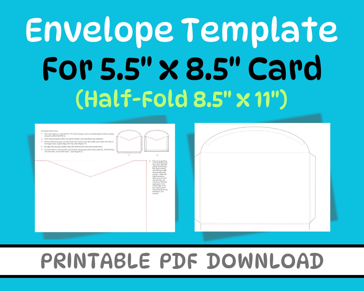 Printable Envelope Template for 5.5 X 8.5 Cardhalf-fold 8.5 X 11 - Etsy