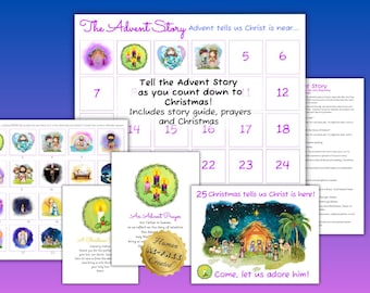 Calendario dell'Avvento per bambini stampabile con guida devozionale e colori liturgici cristiani
