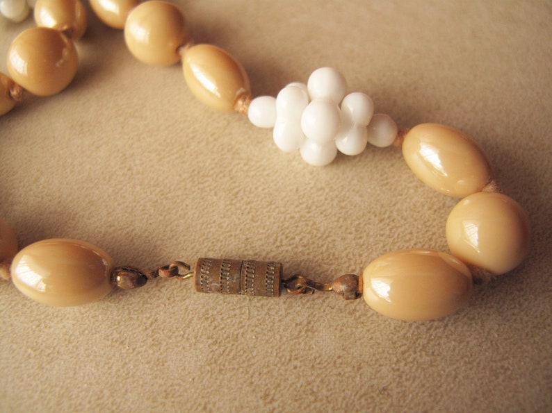 Beige White Vintage Glass Bead Necklace Rare and Unusual Long Glass Rope 47in 120cm Hand Knotted Necklaces