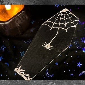 Spiderweb Trinket Box | Halloween trinket box | Coffin-shaped gift box | Hand-painted paper mache box with gem spider
