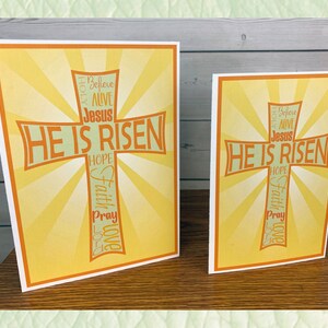 He Is Risen Easter Word Art Printable Greeting Card - Yellow starburst