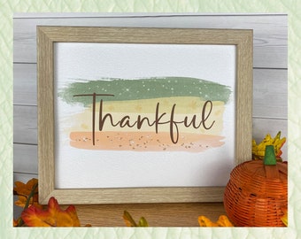Arte imprimible con temática de otoño / "Agradecido" / Arte de palabras enmarcable para la temporada de Acción de Gracias