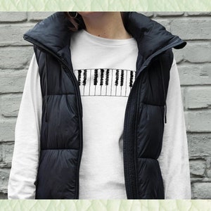 Scribbled Piano Keys Long Sleeve Tee | Music Lover, Keyboard Player, Musician Shirt in black or white
