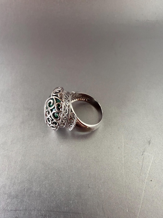 Statement Ring Sterling Silver Round Malachite Sz… - image 3