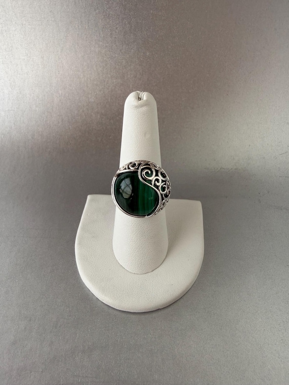 Statement Ring Sterling Silver Round Malachite Sz… - image 1