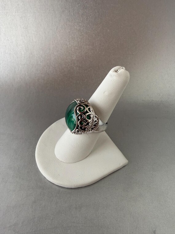 Statement Ring Sterling Silver Round Malachite Sz… - image 2