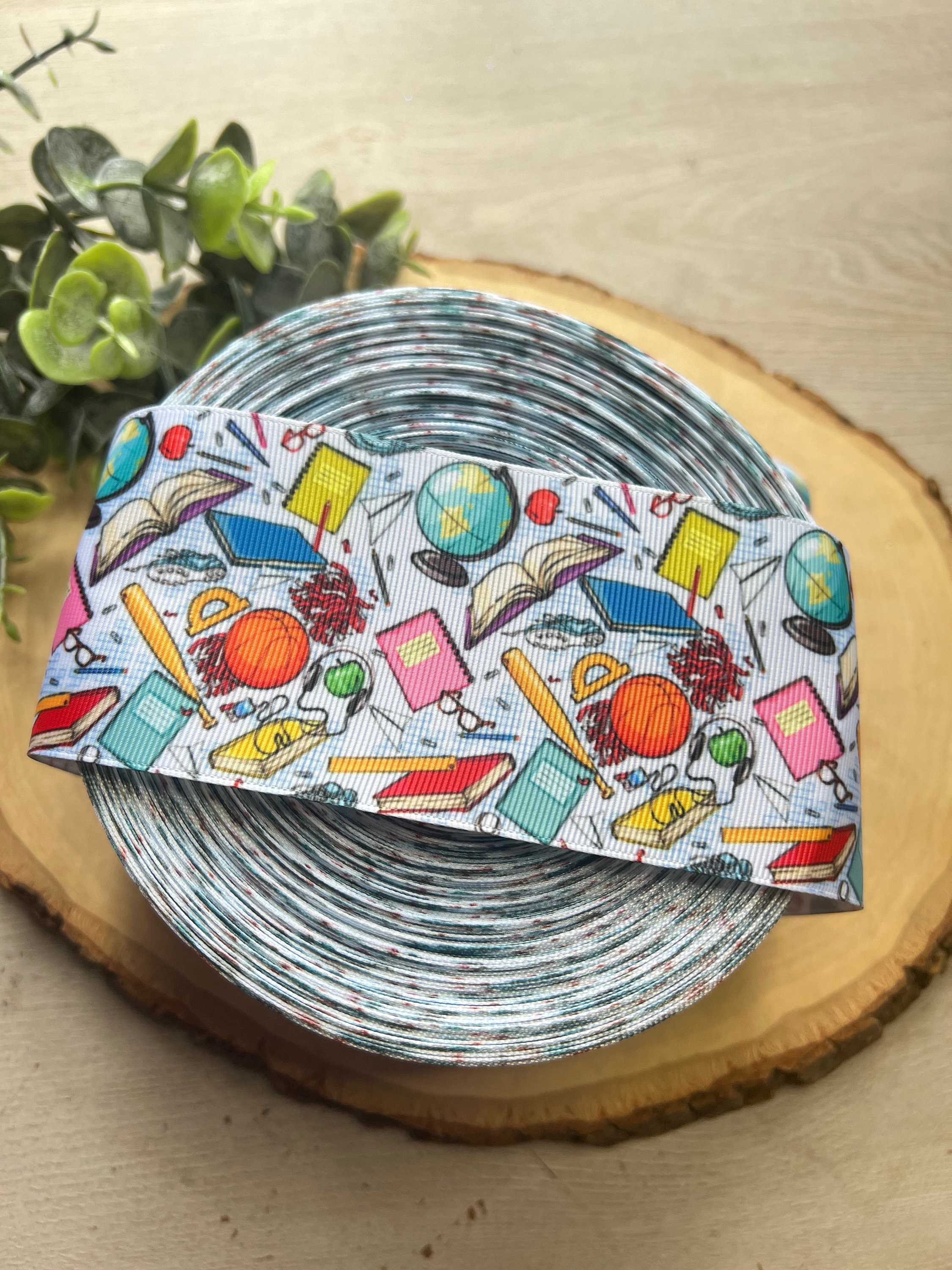 2.5" Back to School Ribbon, 2.5" Grosgrain School Ribbon, Back to School,  2.5 inch ribbon, grosgrain ribbon, Hair bow Ribbons, ribbon