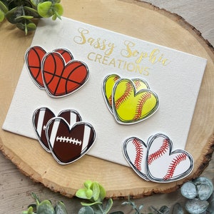 Heart Sports Ball Flatback Resin Embellishments, Bow Center