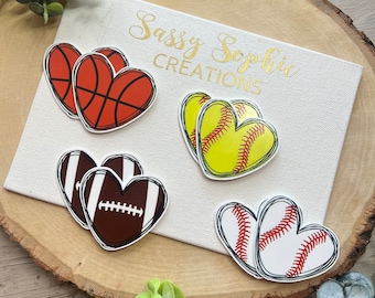 Heart Sports Ball Flatback Resin Embellishments, Bow Center