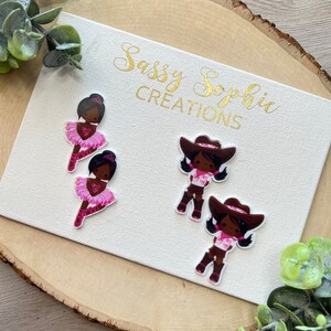 Set of 2 Girl Resin Embellishments, Bow Center Cabochons