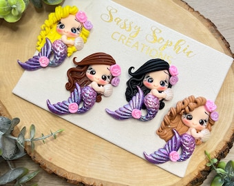 Handmade Mermaid Clay Embellishments, DIY Craft Bow Centers