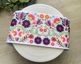 Floral Grosgrain Ribbon, Embroidered Style, 3 inch, Hairbow Ribbon