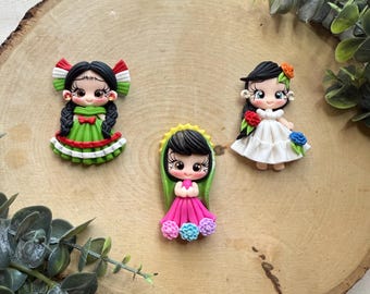 Virgen de Guadalupe Clay Doll Embellishment: Handmade Bow Centerpiece