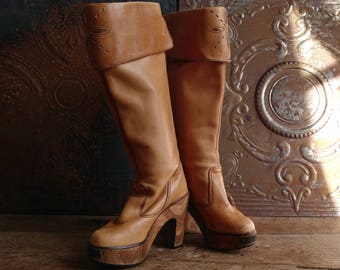 Vintage Zodiac Wooden Platform Boots