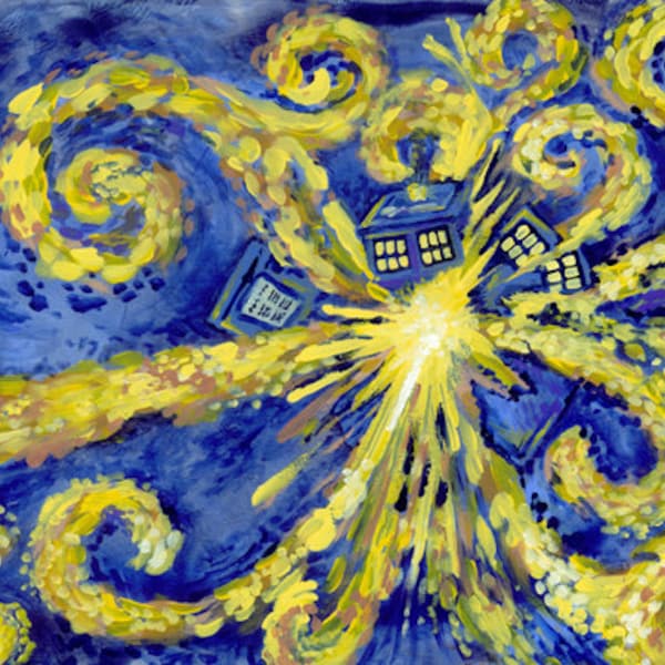 Dr. Who Tardis Explosion Van Gogh Starry Night 8x10 matted to 11x14