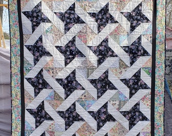Wandering Star Scrap Twin Quilt  Pattern